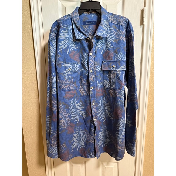 Tommy Bahama Men's XXL Blue Palm Tree Pima Cotton Long Sleeve Button Down Shirt - Picture 1 of 7